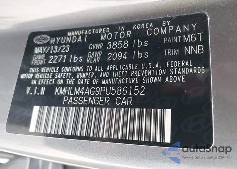 2023 Hyundai Elantra Sel z USA, uszkodzony, nr VIN KMHLM4AG9PU586152